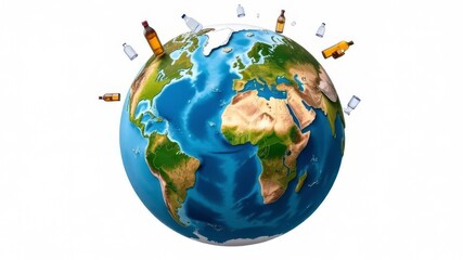 Image of planet Earth with garbage, plastic on it. Planet against plastic, Earth day concept. Ecology, recycling concept