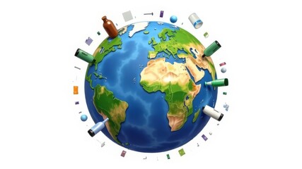 Image of planet Earth with garbage, plastic on it. Planet against plastic, Earth day concept. Ecology, recycling concept