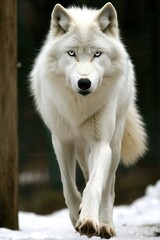 Obraz premium Majestic white wolf strides forward