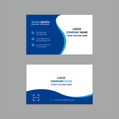 Double-sided creative business card template. Portrait and landscape orientation. Blue,  light blue and white corporate business card design.