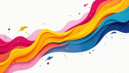 Vibrant pop art style shapes gliding across a bright white canvas, contemporary, modern