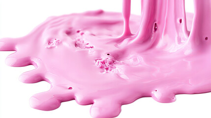 Pink liquid substance border isolated on white background. Vector realistic illustration of melting ice cream, 3d color paint splash, sweet icing drops flowing down dessert cake, nail polish texture
