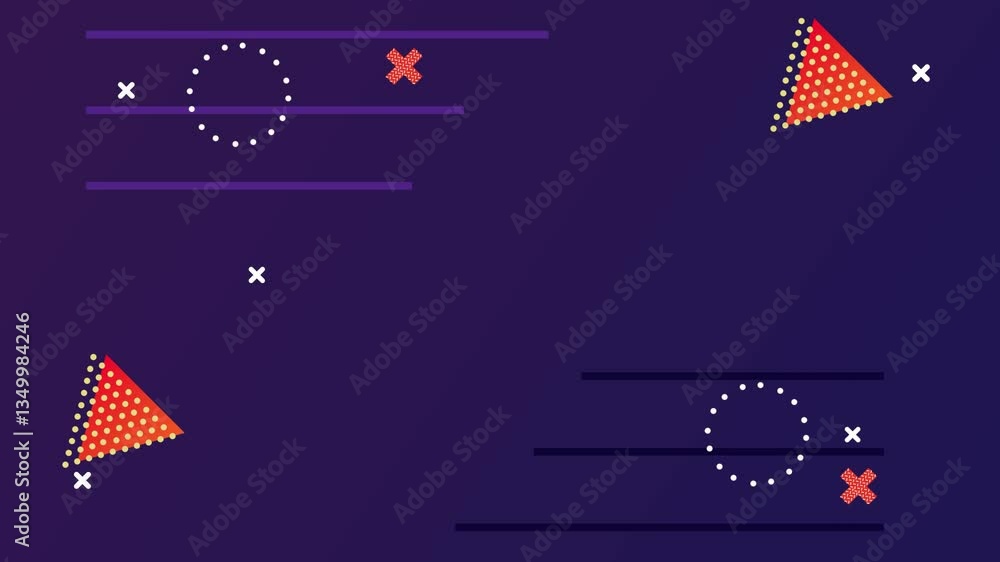Poster geometric background and abstract designs with various colors are scattered in the background.