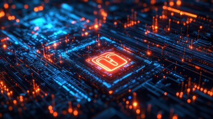 Obraz premium Abstract circuit board with glowing cpu.
