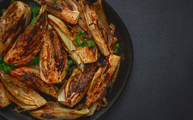 baked, oven-baked fennel, with spices, in olive oil, homemade, no people,