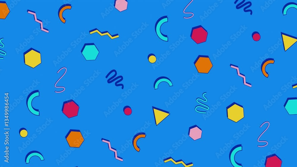 Poster geometric backgrounds and abstract designs in various colors are scattered across the background. th