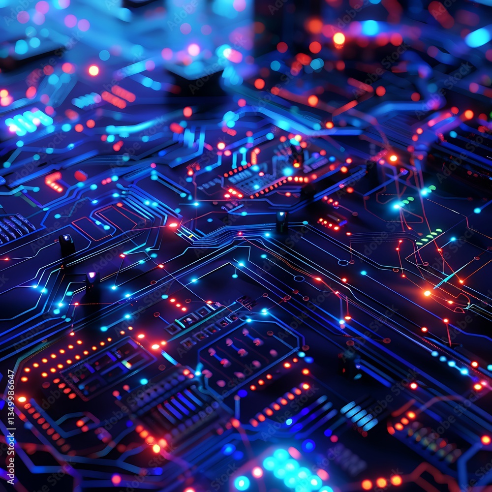 Aufkleber abstract neon circuit board texture. futuristic technology backdrop with glowing lines, digital data