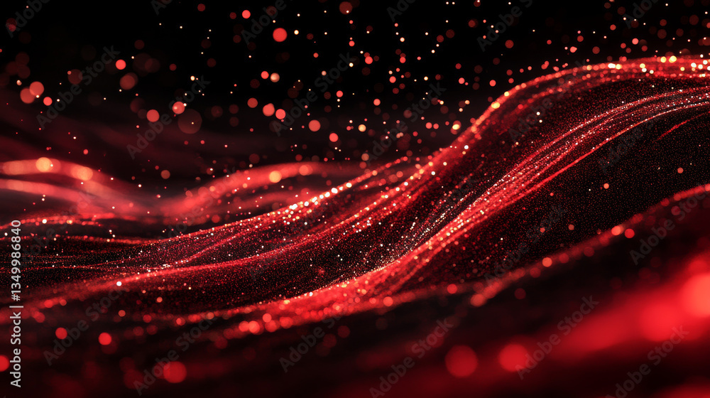 Poster set of red sparkling flows isolated on black background. realistic vector illustration of abstract s