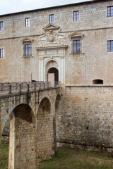 Closeup of the bridge of the Spanish Fort of L'Aquila, Abruzzo, central Italy. The Spanish Fort is a medieval castle.