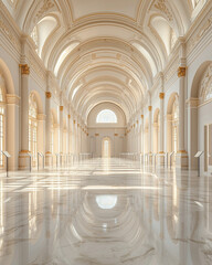 Fototapeta premium Serene museum hall with marble flooring and elegant architecture 