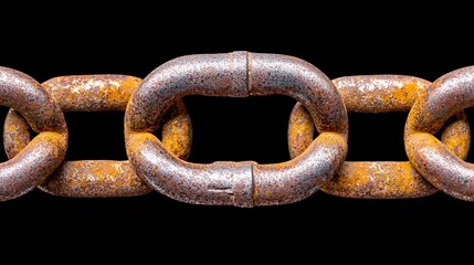 Fototapeta premium Rusty Chain Links Close Up Oxidized Metal Texture on Black Background