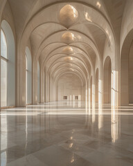 Fototapeta premium Serene museum hall showcasing marble architecture and bright light 