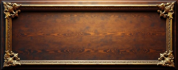 Wood panel with intricate carvings and golden accents, natural textures, rustic elegance