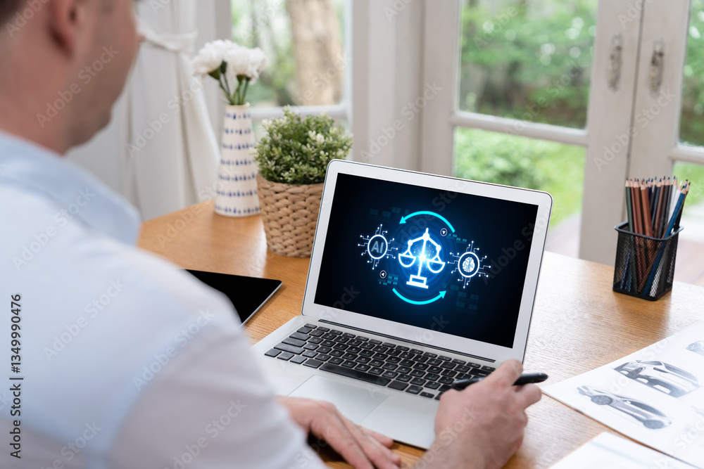 Poster ai ethics responsibility standard law and rules on computer screen provide report of ai ethic transp