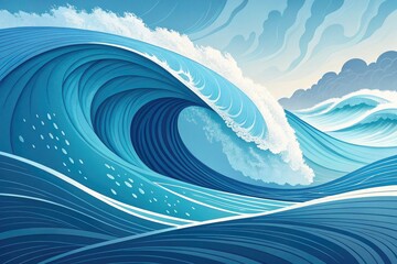 Waves Roll Gracefully Along the Vibrant Shoreline Generative AI