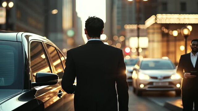 Famous star kid exiting a limousine with paparazzi shadows