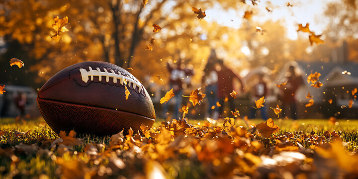 Thanksgiving Family Football Game in the Backyard for Autumn Gatherings, Sports-Themed Promotions, or Holiday Branding