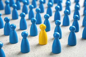 Obraz premium Unique Yellow Figure Stands out Among Blue Figures in Group Generative AI