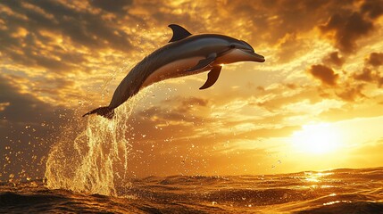 Dolphin leaping sunset ocean majestic marine wildlife
