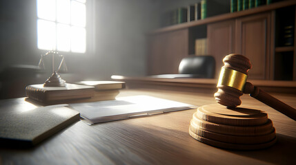 Dramatic Courtroom Scene with Judge, Lawyers, and Jury Present