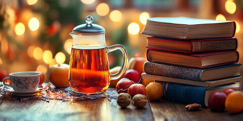 Cozy Literary Book Club Party with Vintage Books and Warm Ambiance for Reading Enthusiasts, Cafe Decor, or Bookstore Promotions