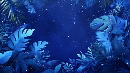 Enchanted Night: Tropical Leaves Under a Starry Sky
