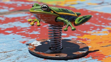 Colorful wooden playground frog springer