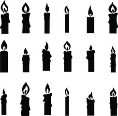 Candle icon in flat style set. isolated on transparent background