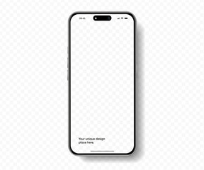 Realistic smartphone mockup. Mobile phone vector with isolated on white background. Device front view. 3D mobile phone with shadow. Realistic, high quality smart phone mockup for ui ux presentation.