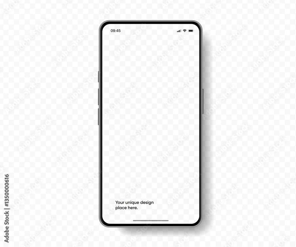 Poster Realistic smartphone mockup. Mobile phone vector with isolated on white background. Device front view. 3D mobile phone with shadow. Realistic, high quality smart phone mockup for ui ux presentation.
