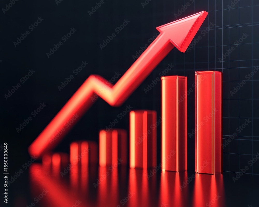 Poster a dynamic graph showcasing increasing growth, represented by red bars and an upward arrow against a 