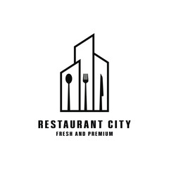 restaurant city logo design concept with, spoon, fork and knife icon