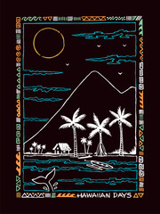 Illustration in a simple and uncluttered style of a coastal landscape.