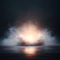 Obraz premium Dark Fog with Glowing Light, and Reflective Surface.