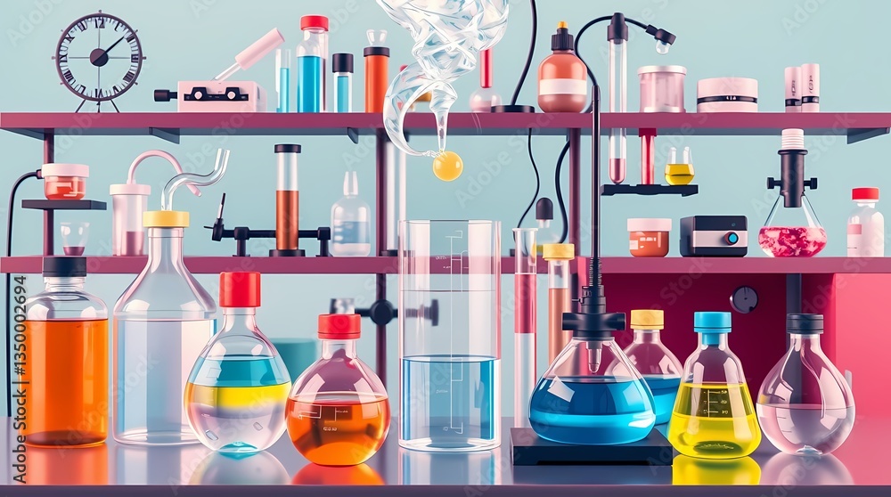 Poster vibrant science lab: a captivating view of a science laboratory, showcasing a colorful assortment of