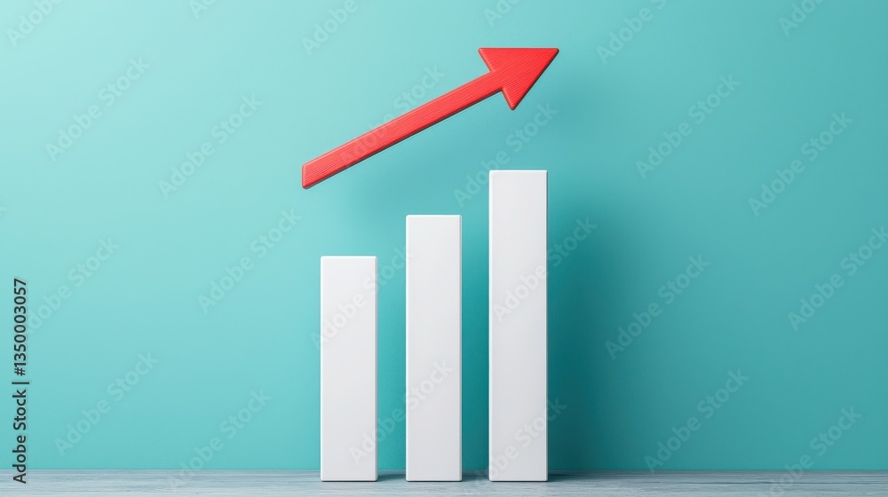Poster a modern visual depicting a bar chart with rising values and an upward arrow, symbolizing growth and