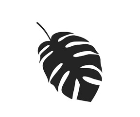 Black silhouette of tropical leaves Monstera icon. Black Monstera Leaf Doodle vector design and illustration,

