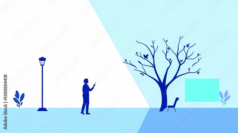 Aufkleber digital pause: a silhouette figure is engrossed with the phone in hand under a digitally-rendered se