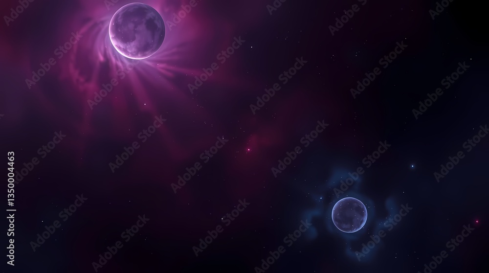 Poster celestial dance: an ethereal and captivating display unfolds with two mesmerizing celestial bodies d