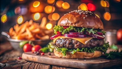 Extreme closeup shot of a juicy delicious burger