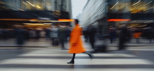 A blurred photograph of people walking in the city, with motion blur and a long exposure