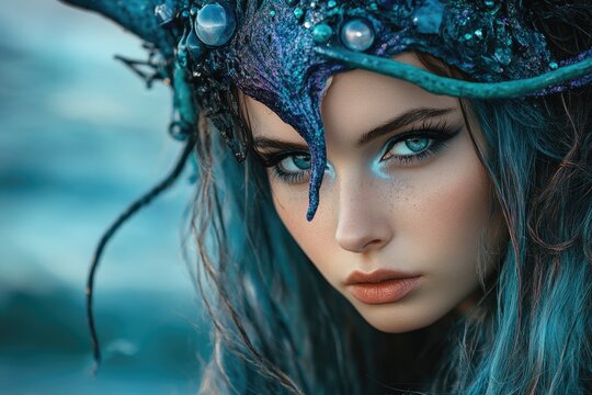 Enchanting Sea Witch: Portrait of a Beautiful Woman in Ursula Costume by the Ocean
