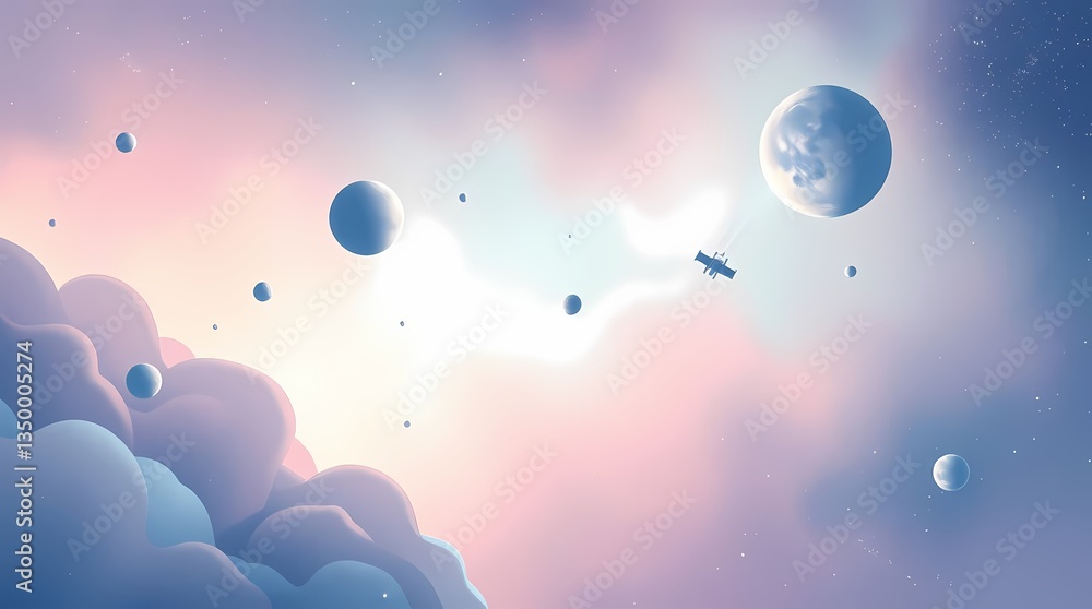 Poster celestial dreamscape: an artistic rendering of a celestial dreamscape, featuring a dreamy sky adorne