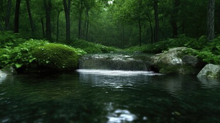 Lush forest stream cascading over rocks