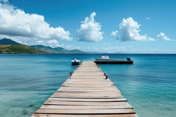 Obraz premium Breathtaking Panorama of St Kitts Island: Scenic View from Zante Cruise Port Overlooking Caribbean Waters