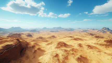Naklejka premium vast desert landscape under the blue sky, with sand dunes stretching as far as the horizon