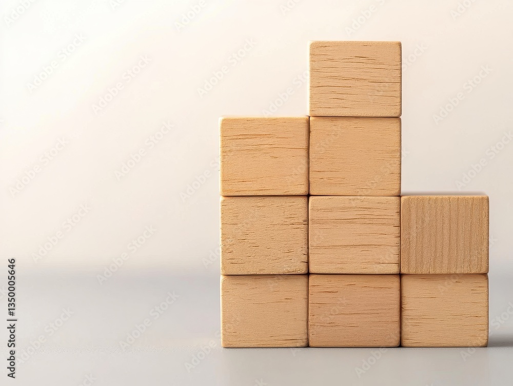 Aufkleber a stack of wooden blocks arranged in a geometric pattern on a smooth surface, showcasing a minimalis