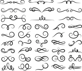 Swirl ornament icon in line set. curls, divider and filigree ornaments isolated on transparent background