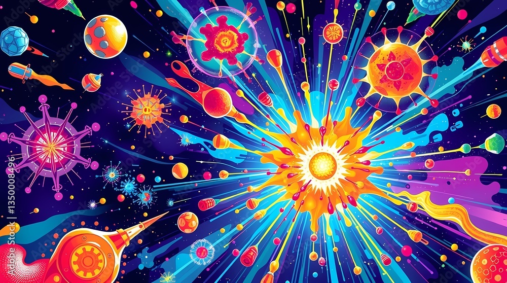 Poster cosmic symphony: an explosion of vibrant colors and shapes creates a mesmerizing representation of t