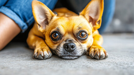 Small breed dog relaxing comfortably on a sunlit floor enjoying a warm and cozy indoor environment with soft textures and natural light.